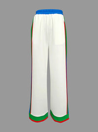 Contrast Color Pockets Striped Column Trousers Casual Pants Bottoms