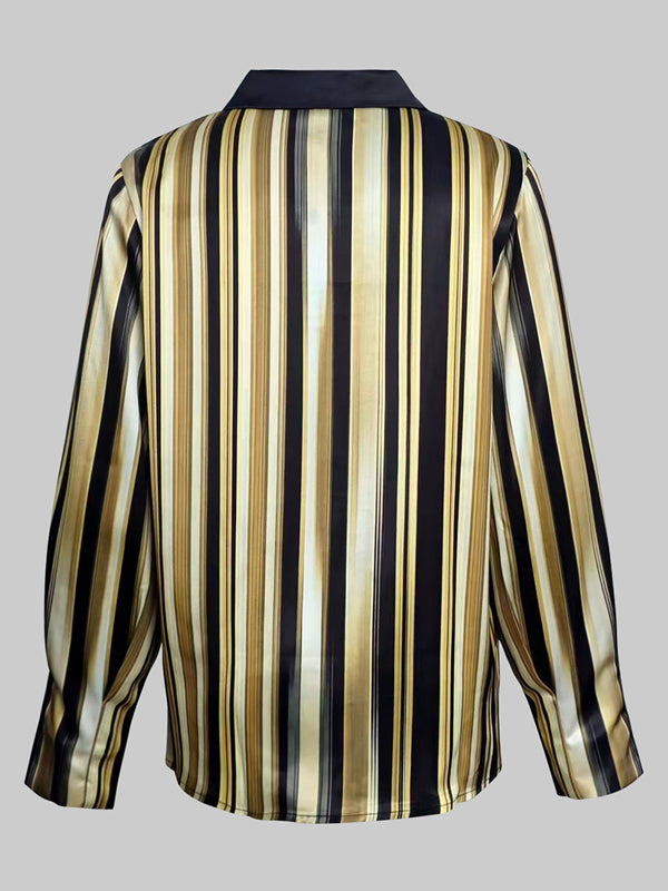 Long Sleeves Buttoned Striped Lapel Blouses&Shirts Tops