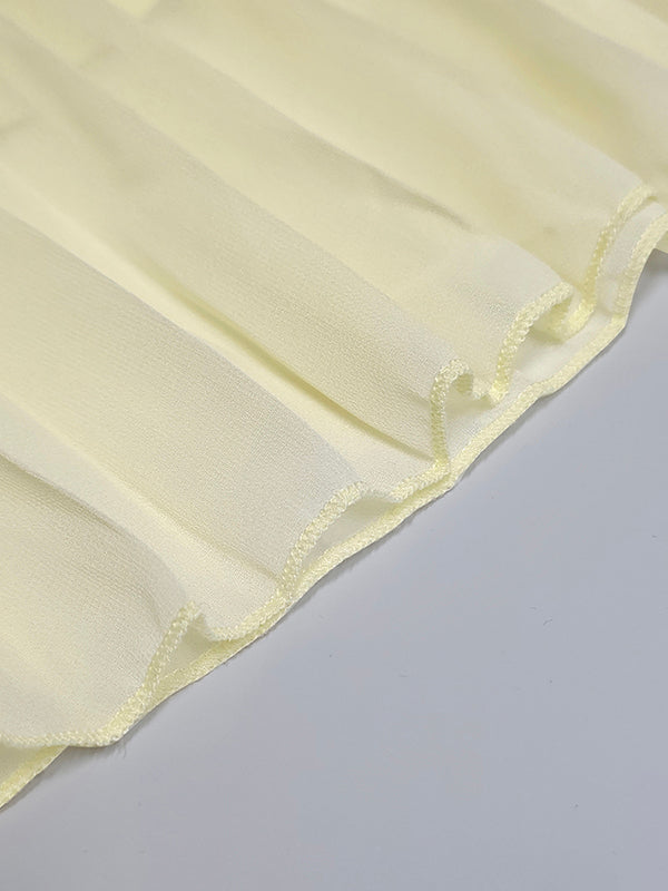 Gauze Pleated Solid Color Split-Joint Sleeveless Boat Neck Maxi Dresses Evening Dresses