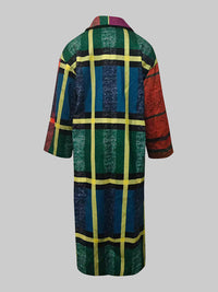 Loose Three-Quarter Sleeves Contrast Color Plaid Split-Joint Lapel Outerwear Windbreakers Woolen Coat