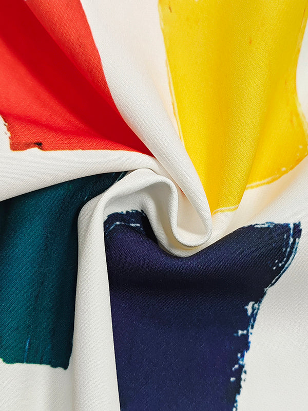 A-Line Loose Contrast Color Pockets Split-Side Round-Neck Midi Dresses