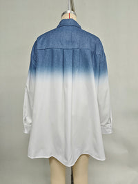 Gradient Printed Split-Joint Split-side High-low Loose Lapel Blouses&shirts Tops