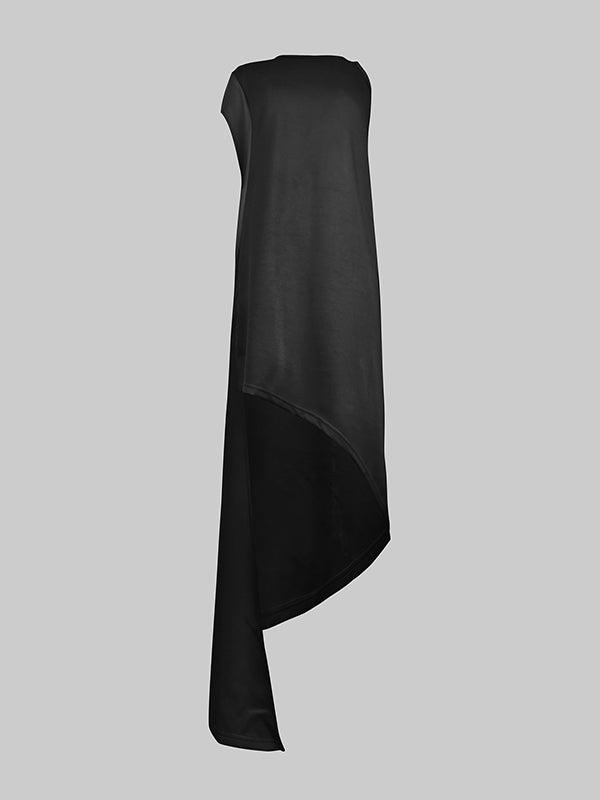 Asymmetric Solid Color Split-Side High-Low Loose Round-Neck Maxi Dresses