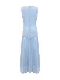 Gauze Pleated Solid Color Split-Joint Sleeveless Boat Neck Maxi Dresses Evening Dresses