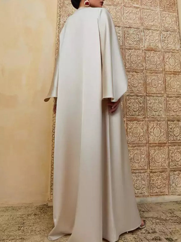 Batwing Sleeves Solid Color Split-Front Maxi Dresses