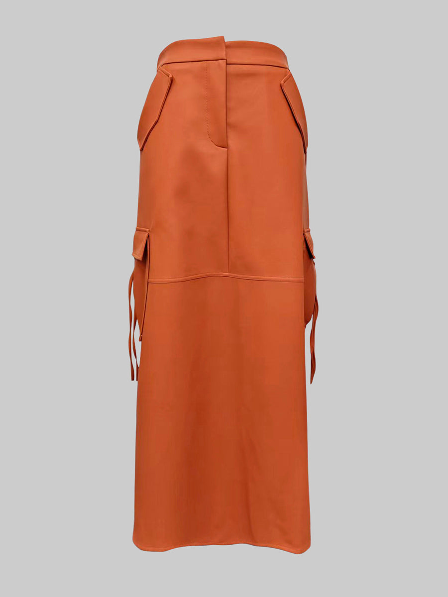 Column Pockets Solid Color Skirts Bottoms