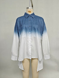 Gradient Printed Split-Joint Split-side High-low Loose Lapel Blouses&shirts Tops