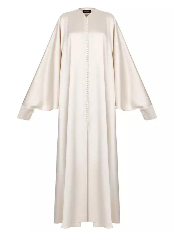 Batwing Sleeves Solid Color Split-Front Maxi Dresses
