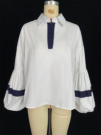 Loose Puff Sleeves Split-Joint Lapel Blouses&Shirts Tops