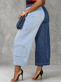 Contrast Color Pockets Loose Wide Leg Jean Pants Bottoms