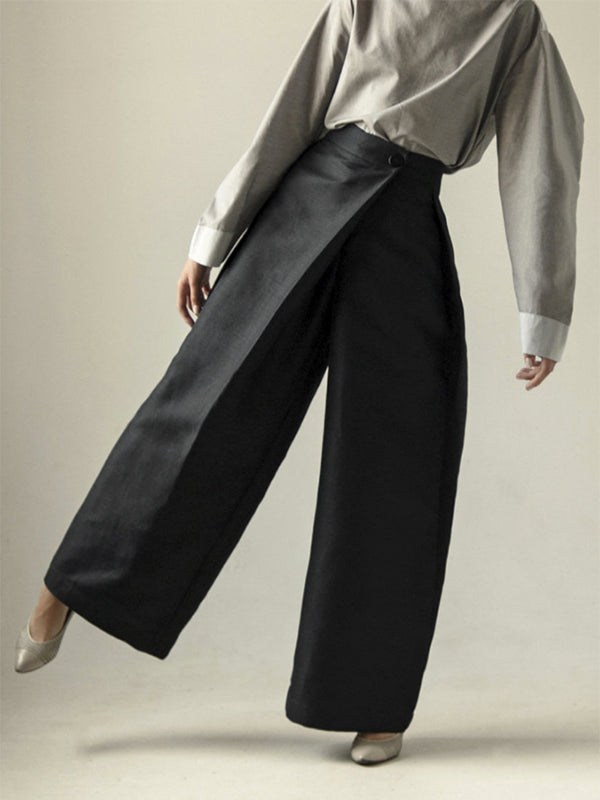 Loose Wide Leg Asymmetric Solid Color Casual Pants Bottoms Trousers
