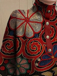 Long Sleeves Buttoned Knitted Flower High Neck Shirts Tops