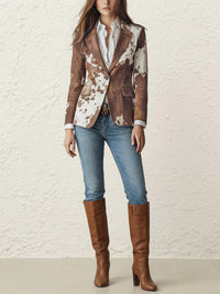 Buttoned Contrast Color Pockets Printed Split-Back Long Sleeves Notched Collar Outerwear Blazer