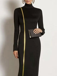 Bodycon Long Sleeves Asymmetric Split-Joint High Neck Maxi Dresses