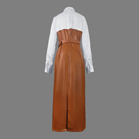 Belted Buttoned Split-Joint Long Sleeves Skinny Lapel Shirt Dress Midi Dresses