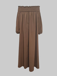 Loose Puff Sleeves Elasticity Pleated Solid Color Off-The-Shoulder Maxi Dresses