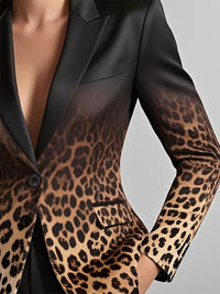 Buttoned Gradient Leopard Pockets Long Sleeves Notched Collar Outerwear Blazer