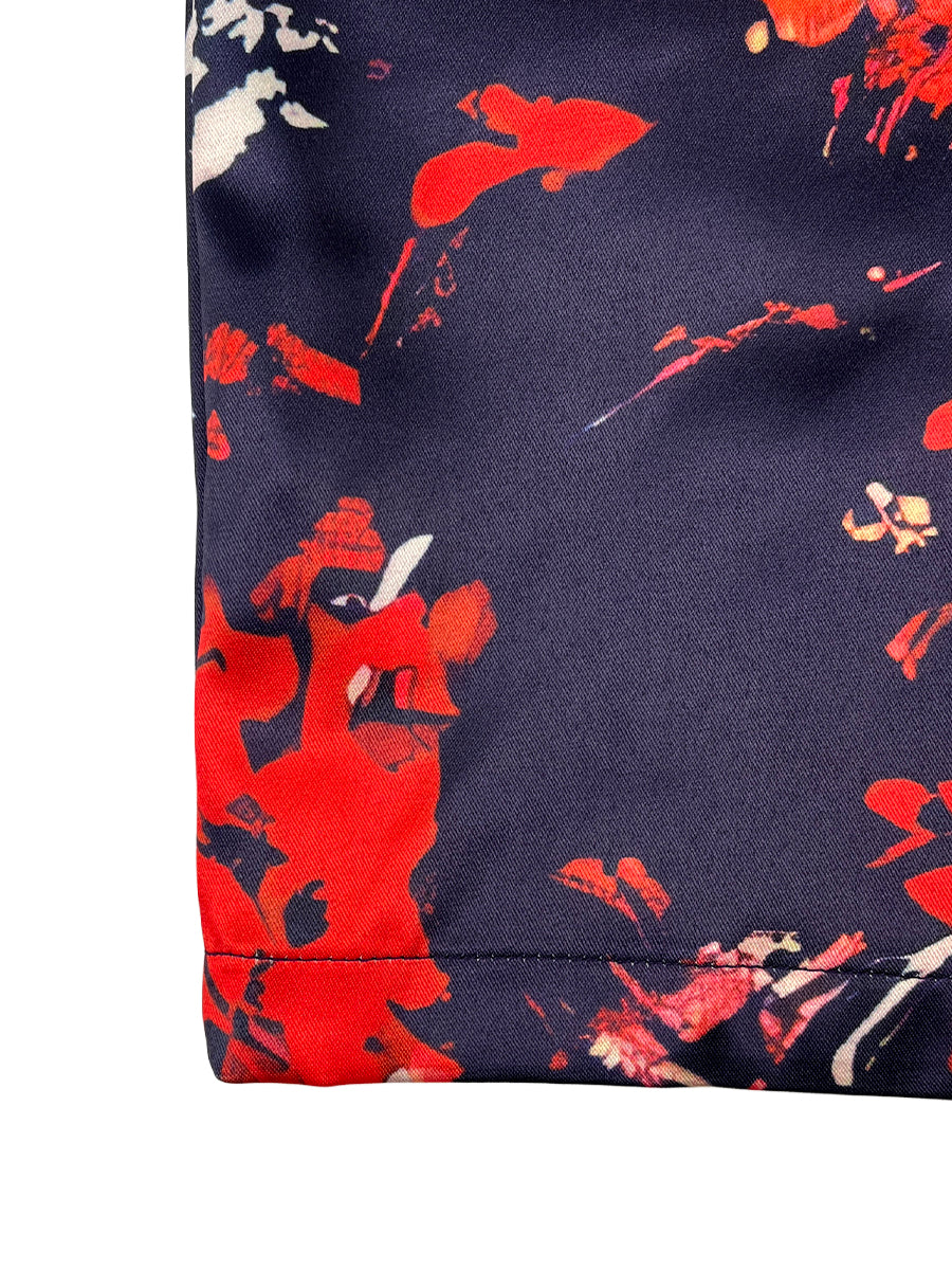 Bodycon Elasticated Waist Contrast Color Flower Print Split-Joint Lapel Midi Dresses