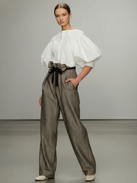 Puff Sleeves Buttoned Solid Color Blouses&Shirts Tops