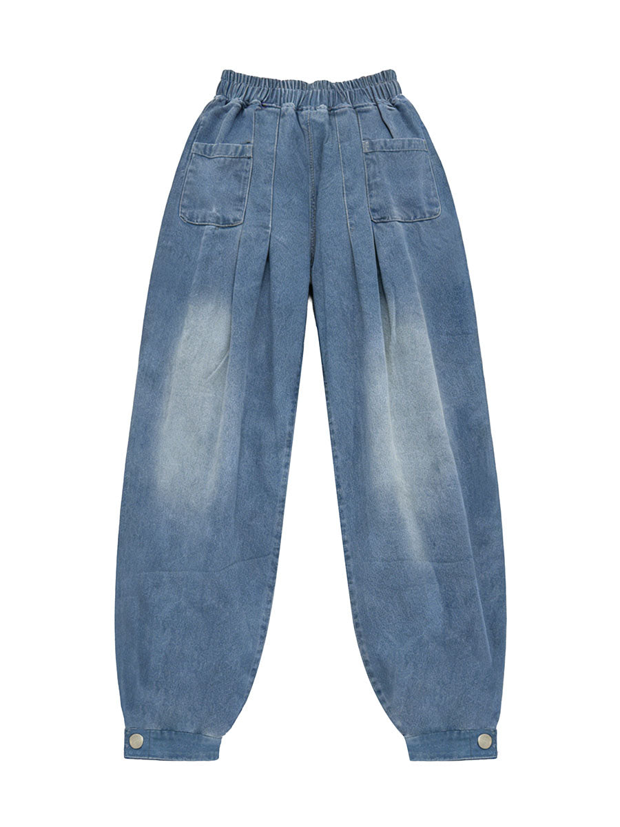 Elasticity Pockets Solid Color Loose Trousers Jean Pants Bottoms