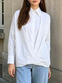 Batwing Sleeves Long Sleeves Buttoned Solid Color Lapel Blouses&Shirts Tops