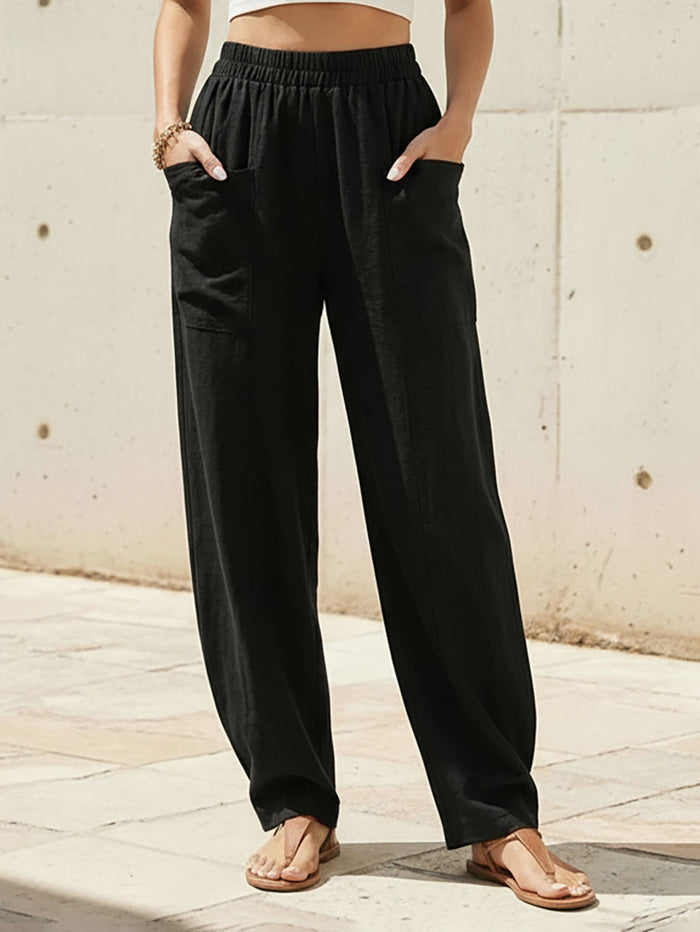 Elasticity Pockets Solid Color Loose Plus Size Pants