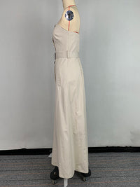A-Line Loose Belted Buttoned Pockets Tube Maxi Dresses