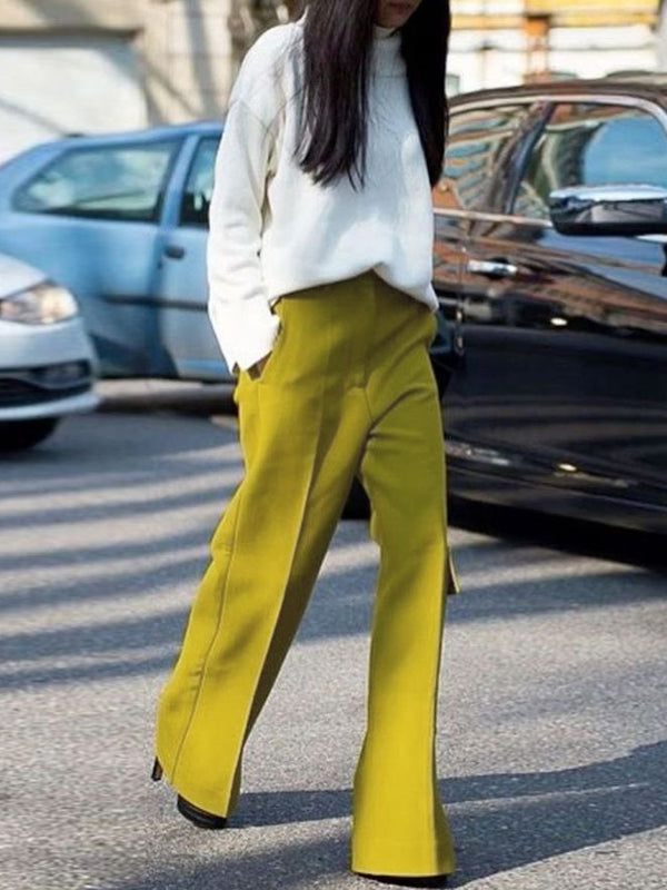 High Waisted Loose Solid Color Split-Joint Pants Trousers