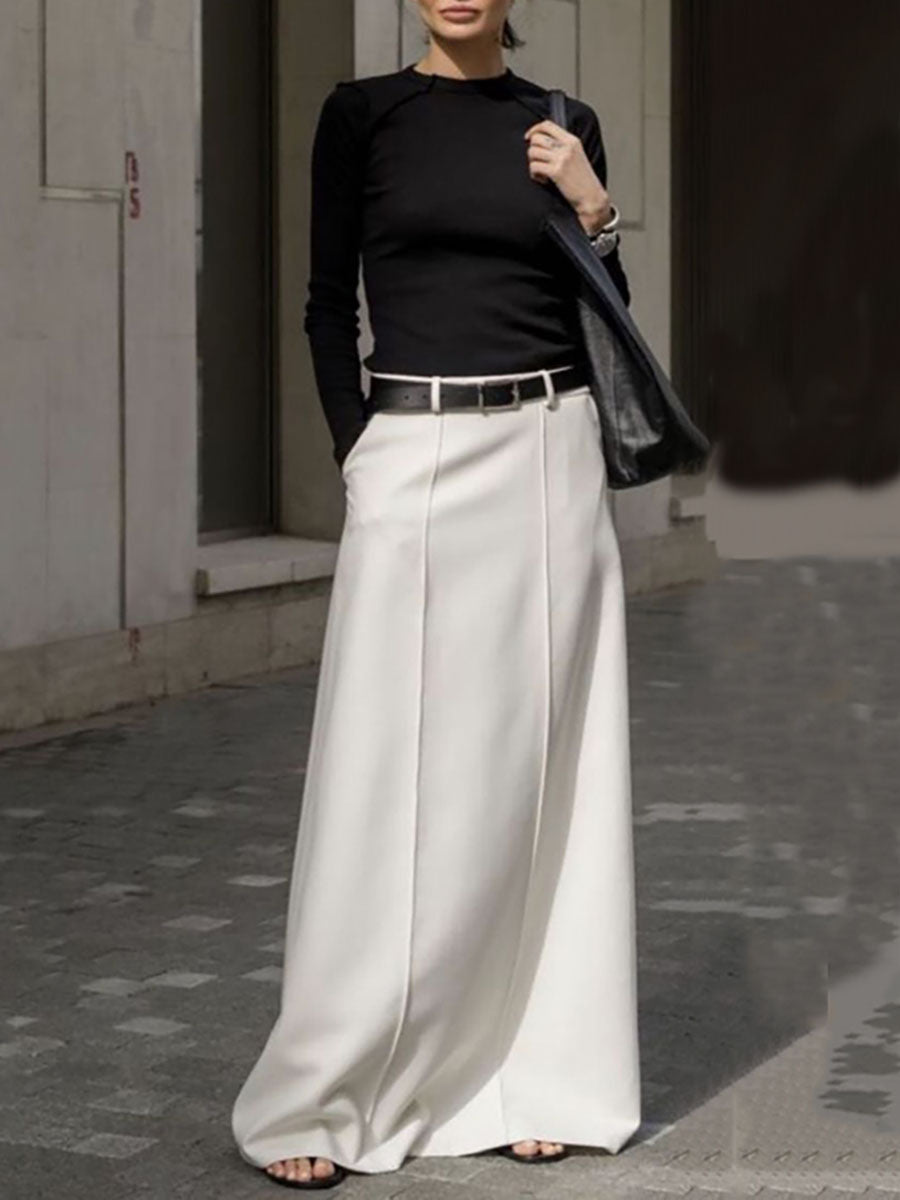 Stylish H-Line Solid Color Skirts Bottoms