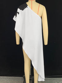 Loose Sleeveless Asymmetric Flower Print One-Shoulder Blouses&Shirts Tops