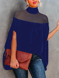 Batwing Sleeves See-Through High-Neck Blouses&Shirts Tops