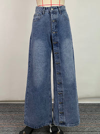 High Waisted Loose Buttoned Pockets Jean Pants Bottoms