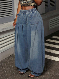 Elasticity Pockets Solid Color Loose Trousers Jean Pants Bottoms