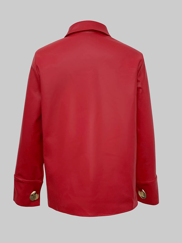 Long Sleeves Buttoned Solid Color Lapel Blouses&Shirts Tops