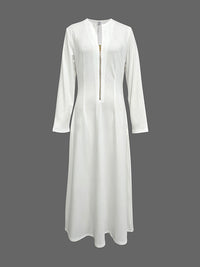 Long Sleeves Solid Color Zipper Round-Neck Maxi Dresses
