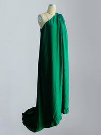 Banquet Sleeveless Loose Pleated Falbala Solid Color One-Shoulder Maxi Dresses