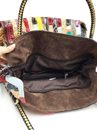 Split-joint Striped Shoulder Sling Leather Bag