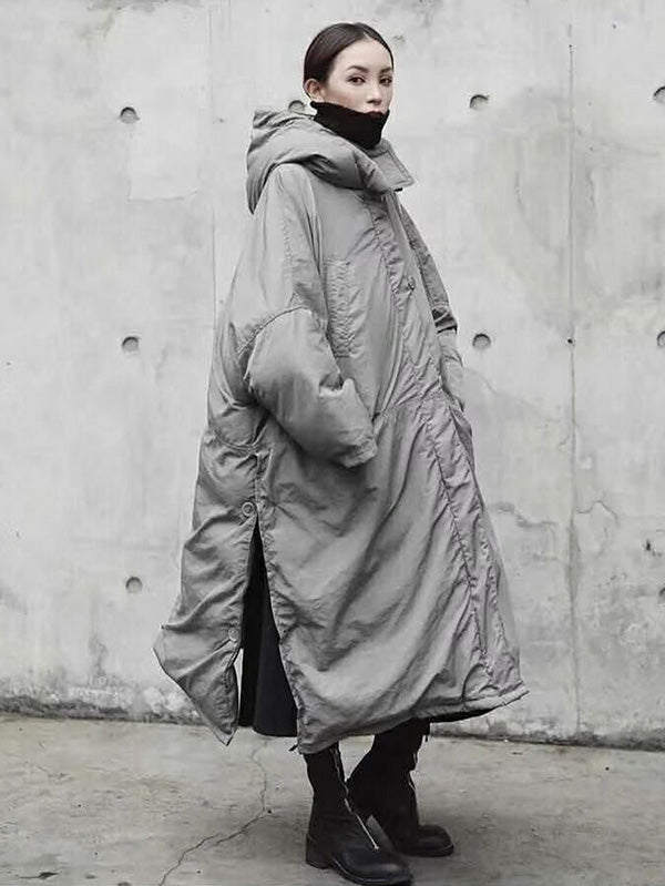 Super Loose Quilted Split-side With-hat Outwear Outerwear Long Coat
