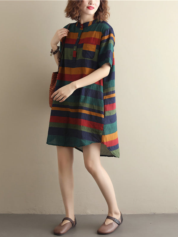 Loose Vintage Striped Shirt Dress