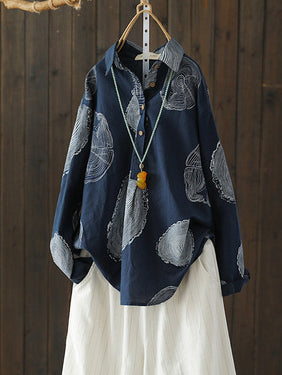 Ramie Cotton Loose Annual Ring Pattern Shirt Tops
