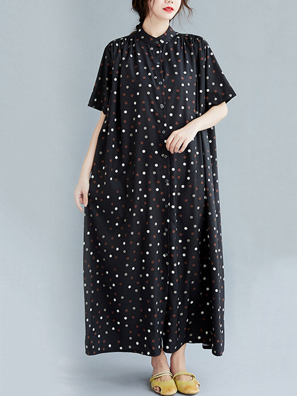 Original Polka-Dot Stand Collar Shirts Dress