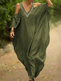 Batwing Sleeves Loose Solid Color Cold Shoulder Maxi Dresses