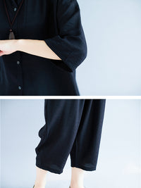 Two-Pieces Black Loose Shirt And Ninth Pants Suit