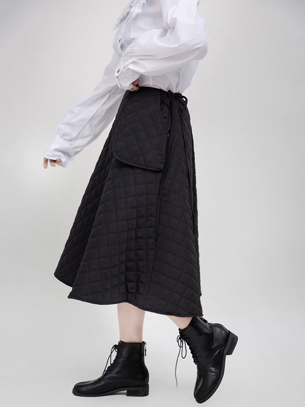 Black Large Pocket Thickening A-Line Skirt
