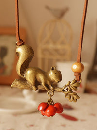 Vintage Squirrel Red Beans Necklace