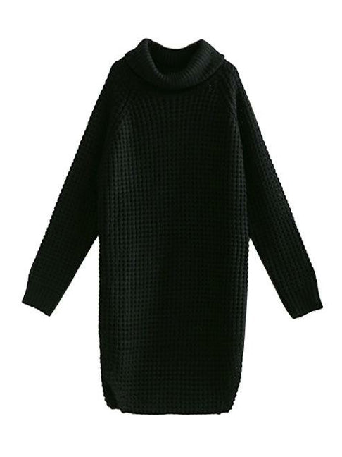 Loose Solid Knitting High-neck Long Sweater