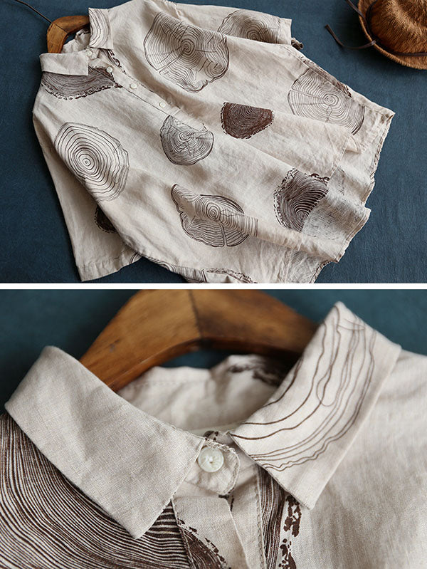 Ramie Cotton Loose Annual Ring Pattern Shirt Tops