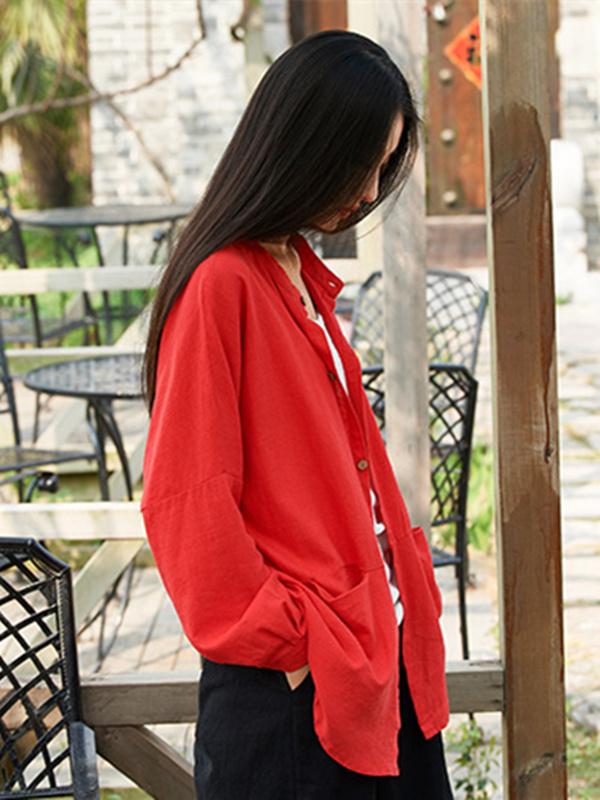 Soft Red Ramie Cotton Blouse Outwear