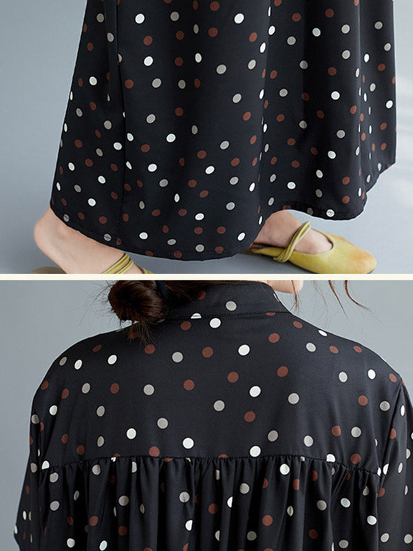Original Polka-Dot Stand Collar Shirts Dress