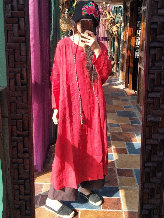 100% Linen Manual Embroidered Long Dress